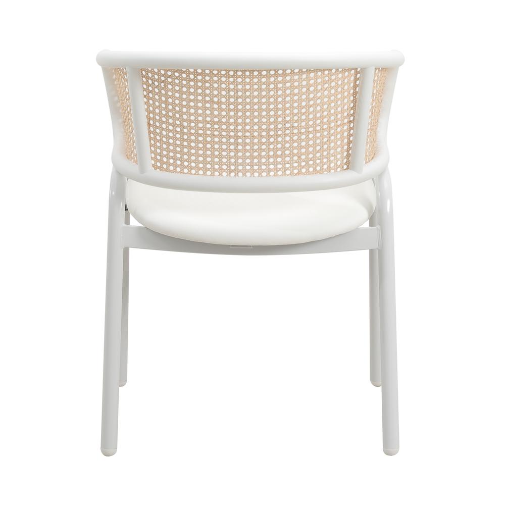 Dining Chair with White Powder Coated Steel Legs and Wicker Back, Set of 2. Picture 6