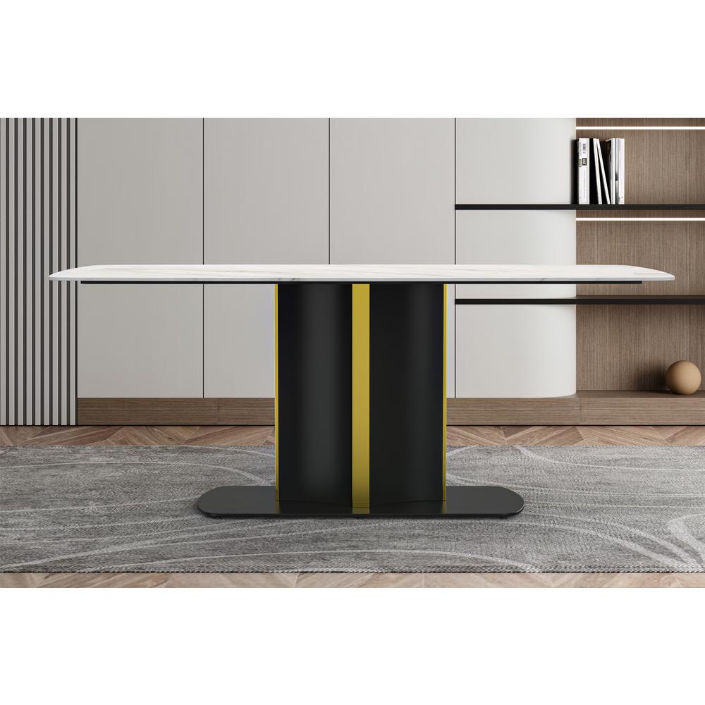 Modern Dining Table Black and Gold Base, With 55 White Sintered Stone Top. Picture 14