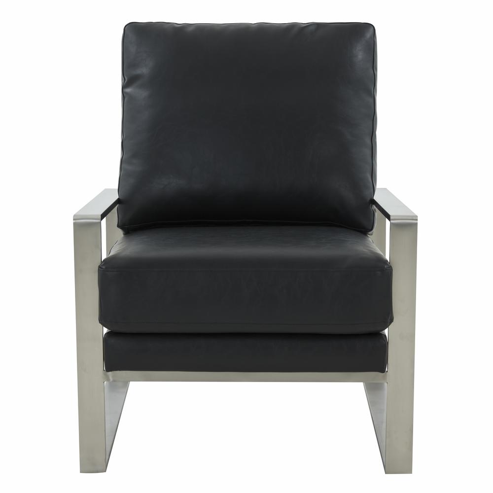 LeisureMod Jefferson Leather Modern Design Accent Armchair With Elegant Silver Frame, Black. Picture 3