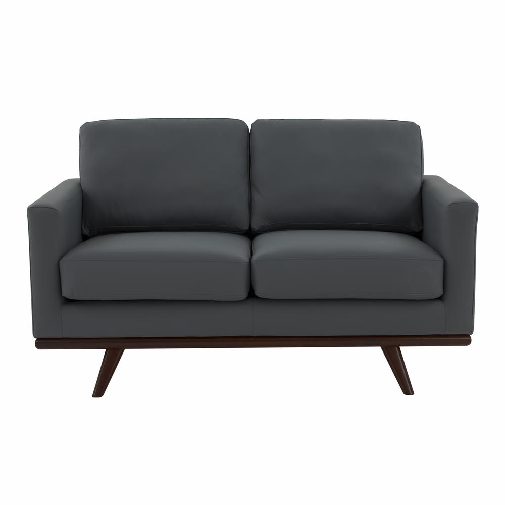 LeisureMod Chester Modern Leather Loveseat With Birch Wood Base, Grey. Picture 4
