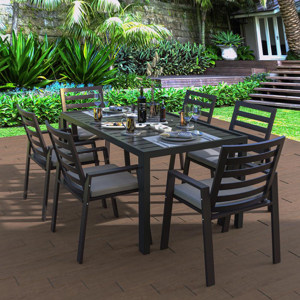 Chelsea Modern Patio Dining Armchair in Aluminum with Removable Cushions. Picture 12