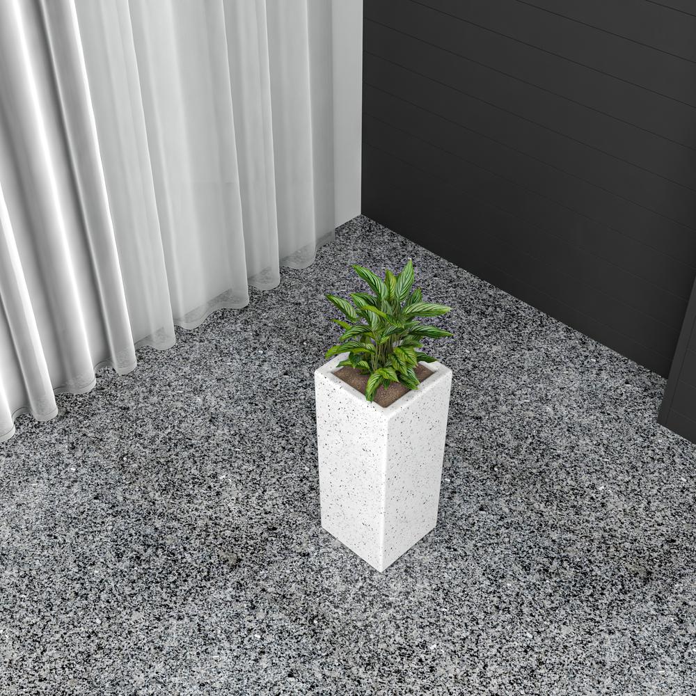 Terra Series Poly Stone Planter in Dotted White 7.9" x 7.9" 19.7" High. Picture 6