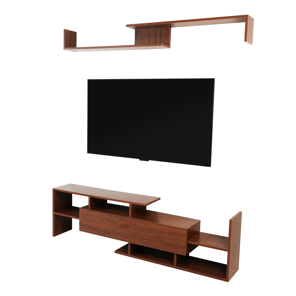 LeisureMod Surrey Modern TV Stand with MDF Shelves and Bookcase. Picture 5