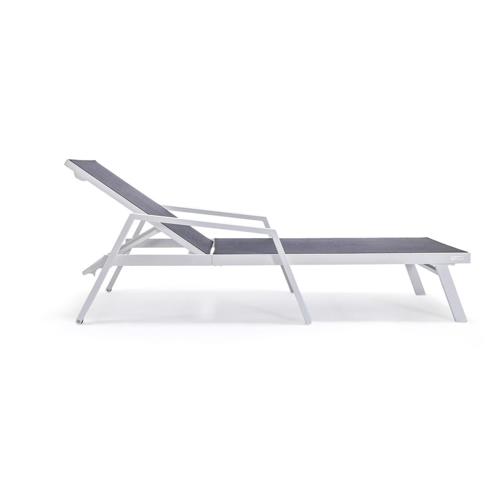 Marlin Patio Chaise Lounge Chair With Armrests in White Aluminum Frame. Picture 8