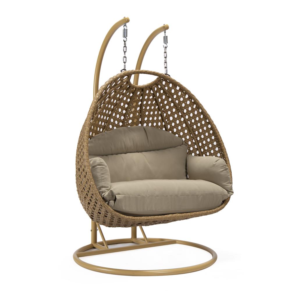 LeisureMod MendozaWicker Hanging 2 person Egg Swing Chair , Taupe color. Picture 1