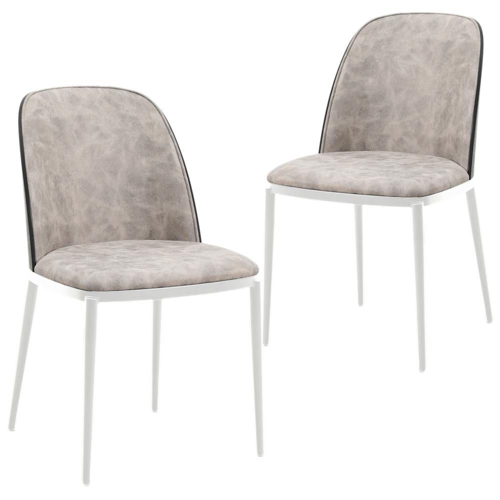 Dining Side Chair with Suede Seat and White Powder-Coated Steel Frame, Set of 2. Picture 1