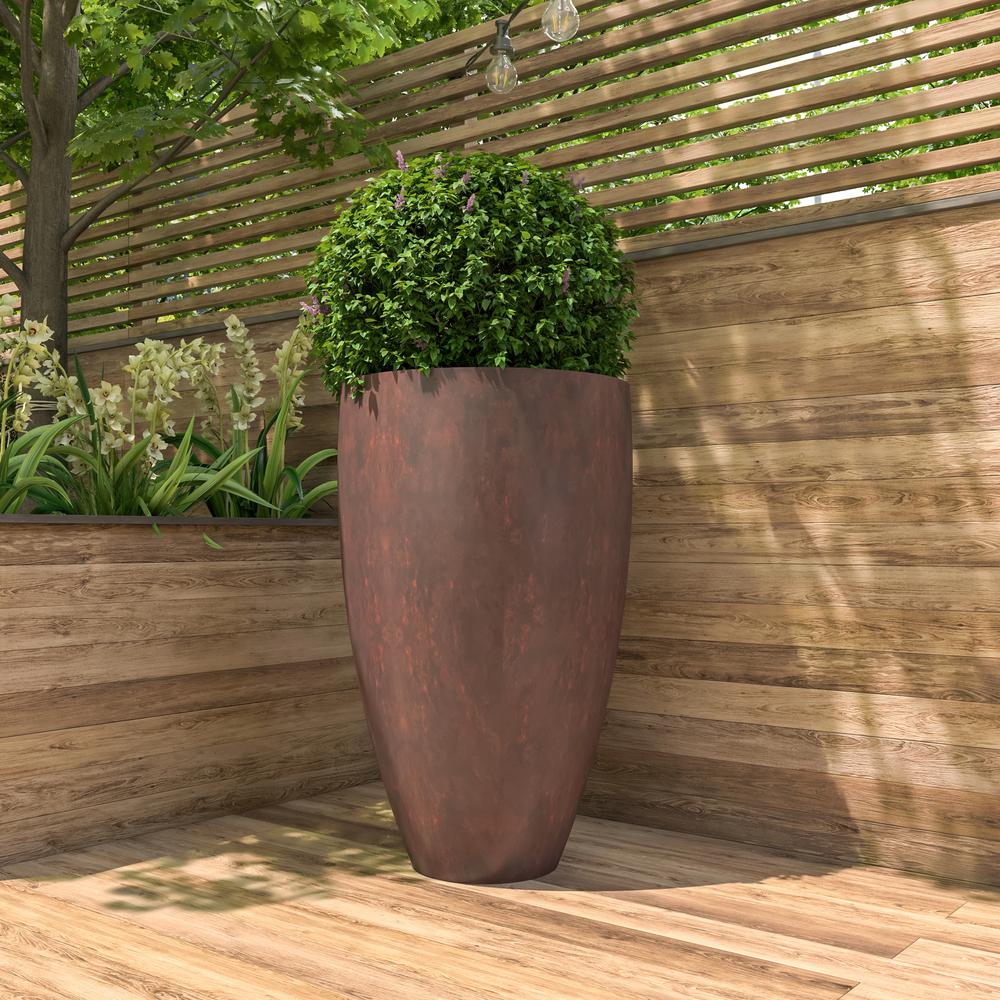 Petal Series Vase Shape Poly Stone Planter in Brown 30" Dia, 51" High. Picture 5