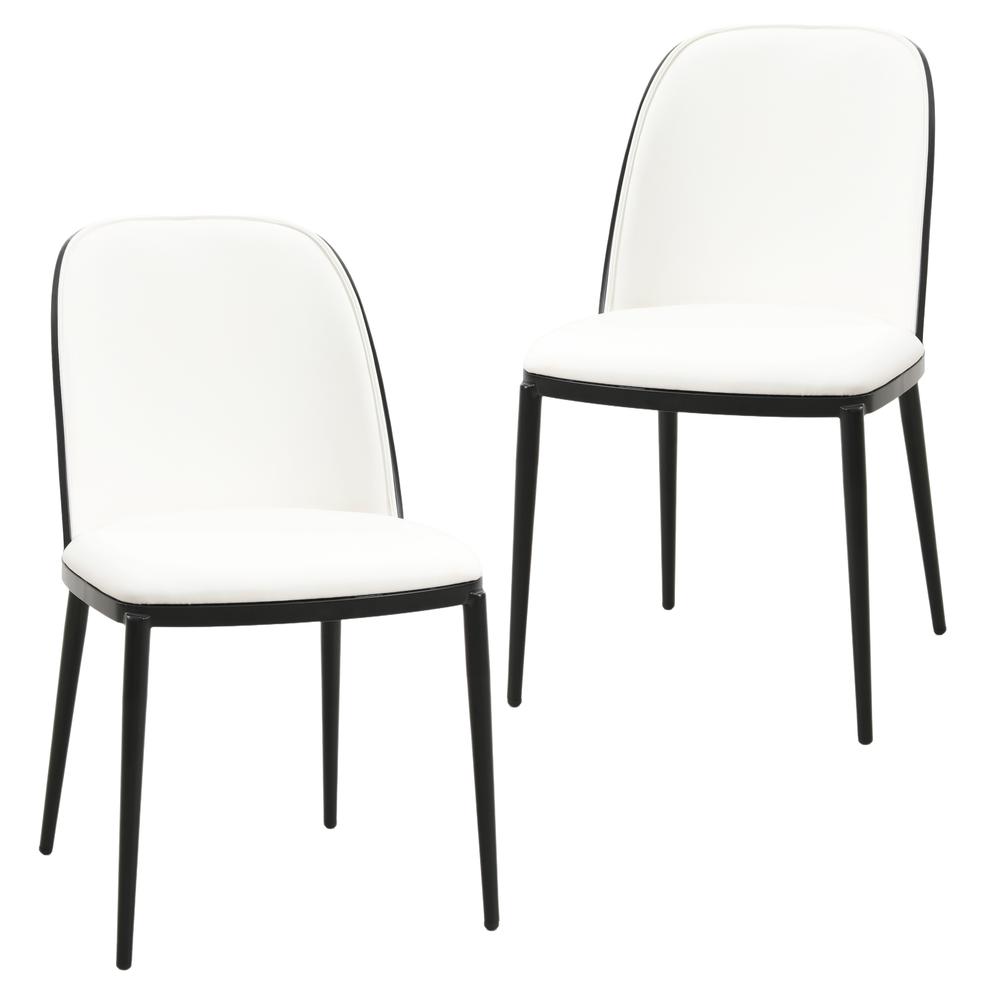 Dining Side Chair with Leather Seat and Steel Frame Set of 2. Picture 1