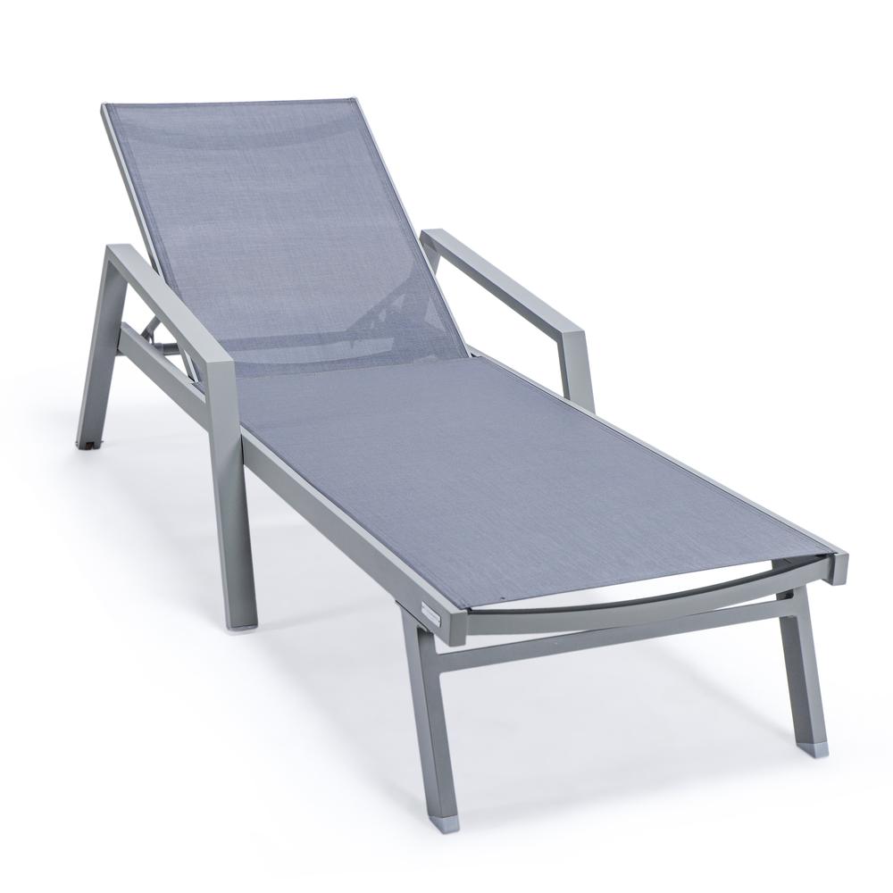 Grey Aluminum Outdoor Patio Chaise Lounge Chair With Arms. Picture 3