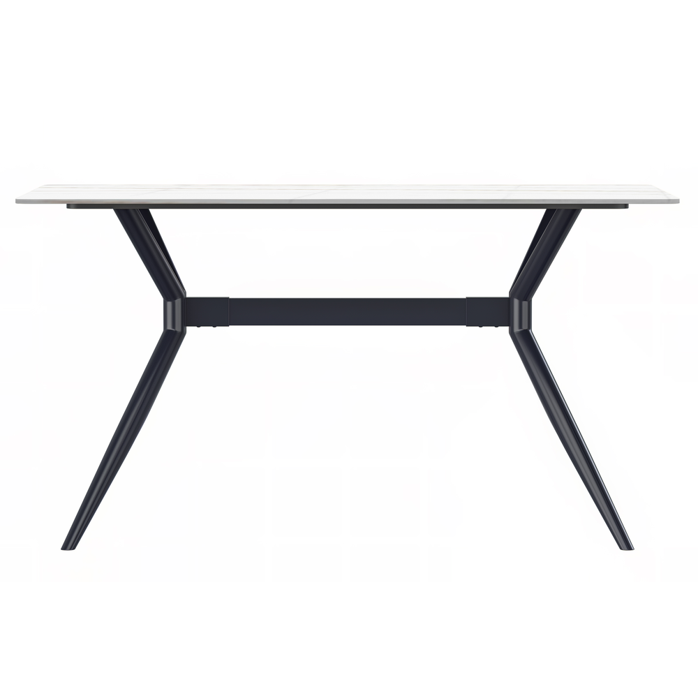 Black Stainless Steel Dining Table 55 With White/Gold Sintered Stone Top. Picture 2