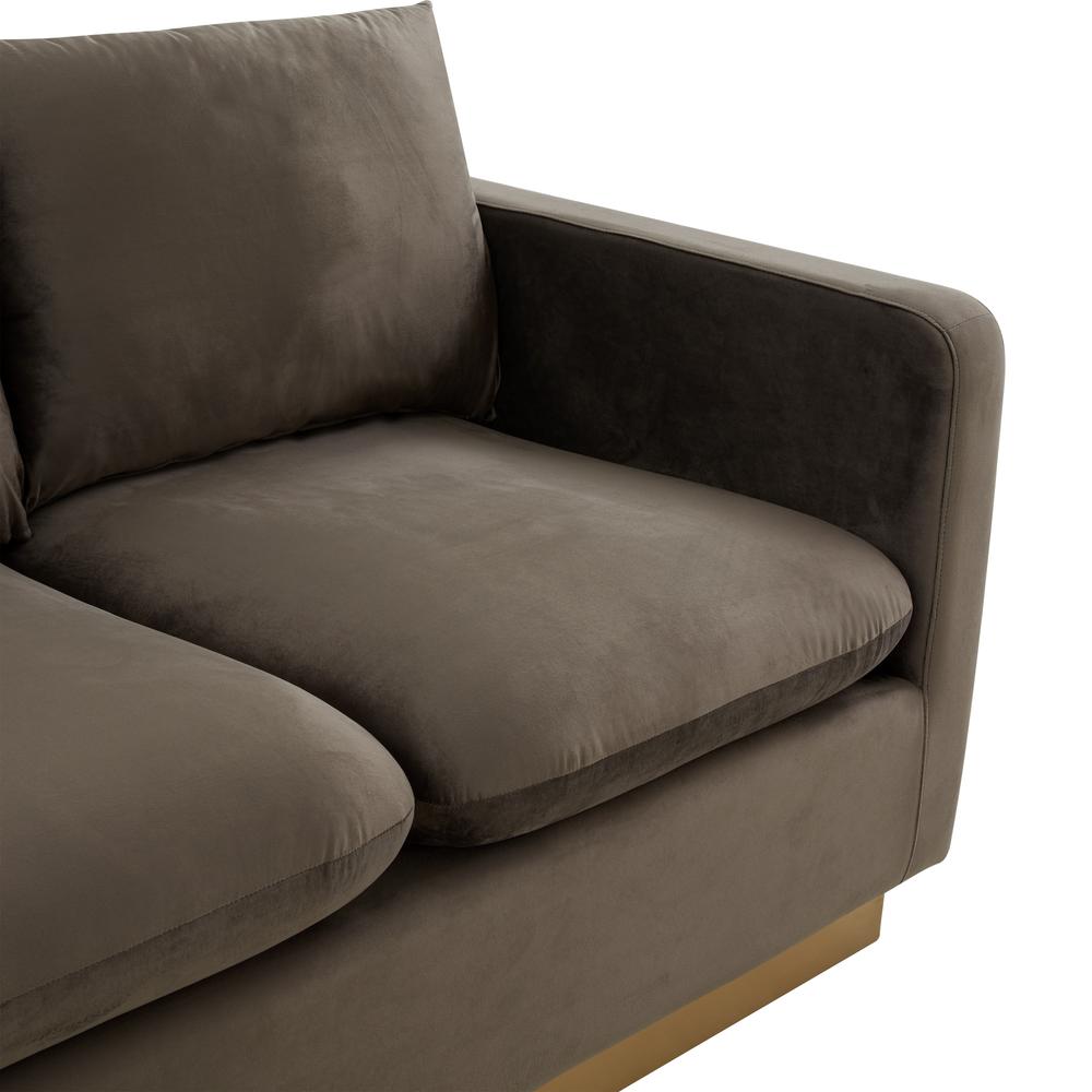 LeisureMod Nervo Modern Mid-Century Upholstered Velvet Sofa with Gold Frame, Dark Grey. Picture 5