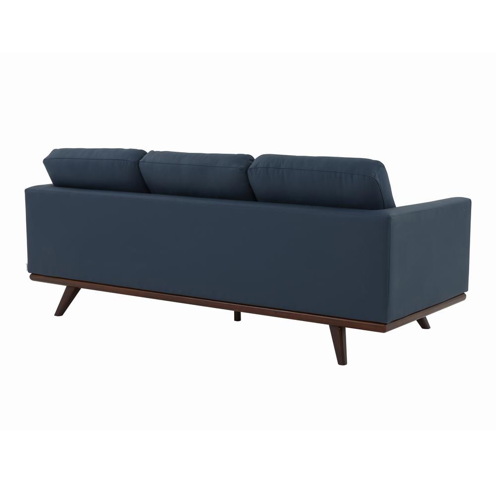 LeisureMod Chester Modern Leather Sofa With Birch Wood Base, Navy Blue. Picture 4