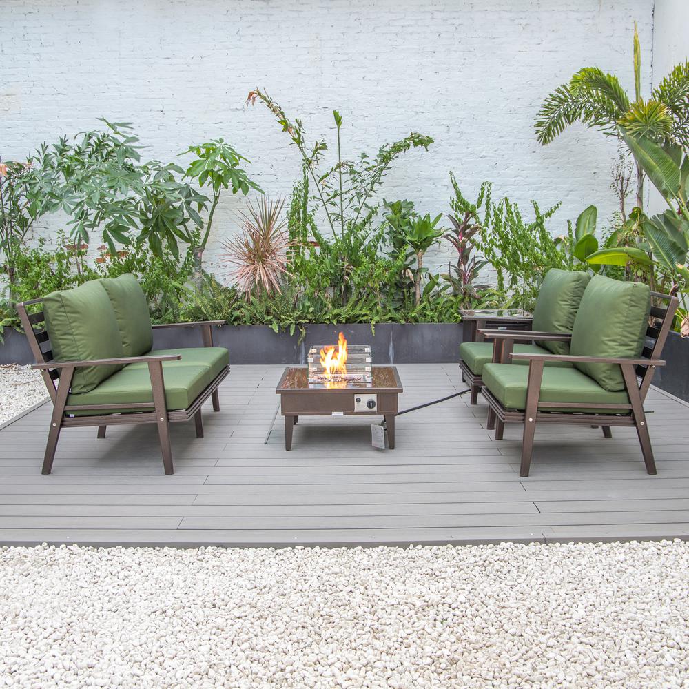 LeisureMod Walbrooke Modern Brown Patio Conversation With Square Fire Pit & Tank Holder, Green. Picture 10