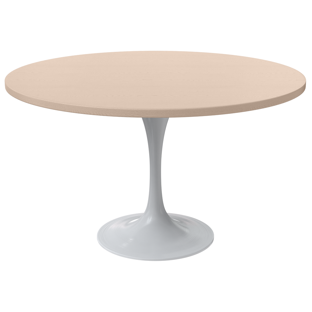 Verve 48 Round Dining Table, White Base with Light Natural Wood MDF Top. Picture 1