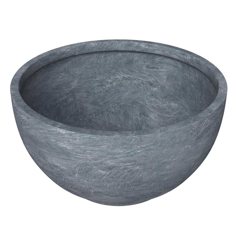 Grove Series Poly Stone Planter Set in Aged Concrete. Picture 5