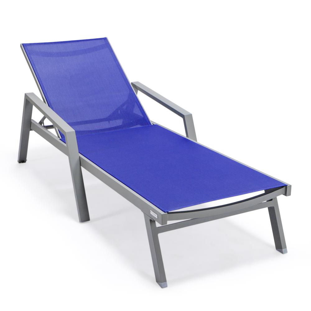 Marlin Patio Chaise Lounge Chair With Armrests in Grey Aluminum Frame. Picture 1