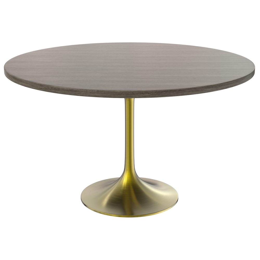 Verve 48" Round Dining Table, Brushed Gold Base with Dark Maple MDF Top. Picture 1