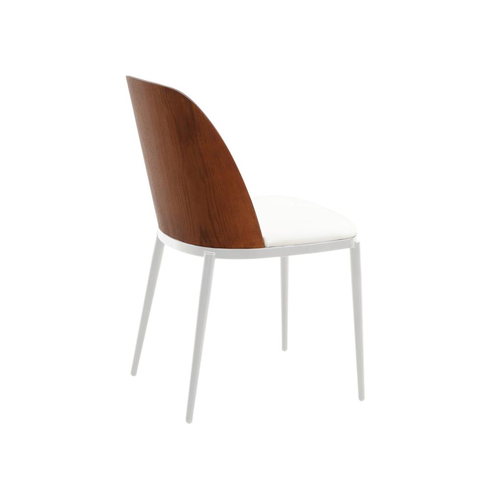 Dining Side Chair with Leather Seat and White Powder-Coated Steel Frame. Picture 4