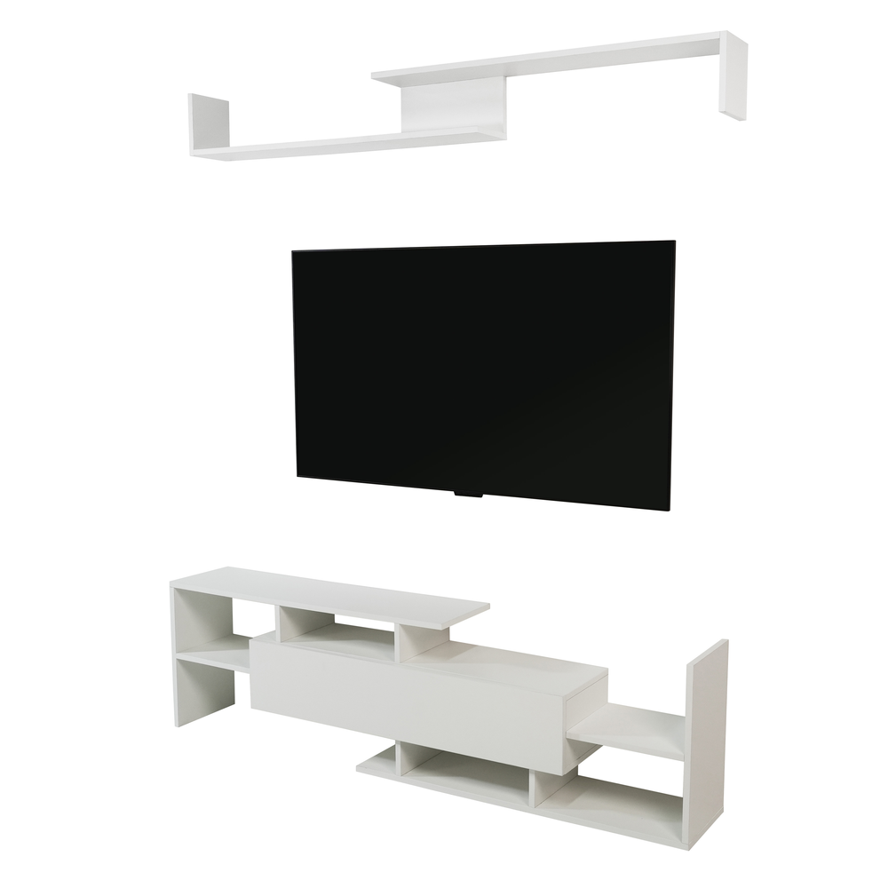 LeisureMod Surrey Modern TV Stand with MDF Shelves and Bookcase. Picture 8