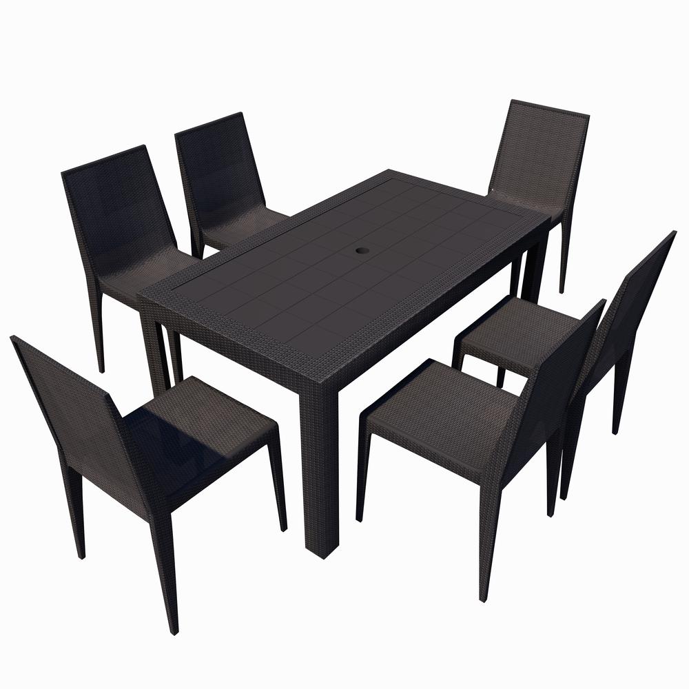 Mace 7-Piece Outdoor Dining Set with Rectangular Table and Stackable Chairs. Picture 9