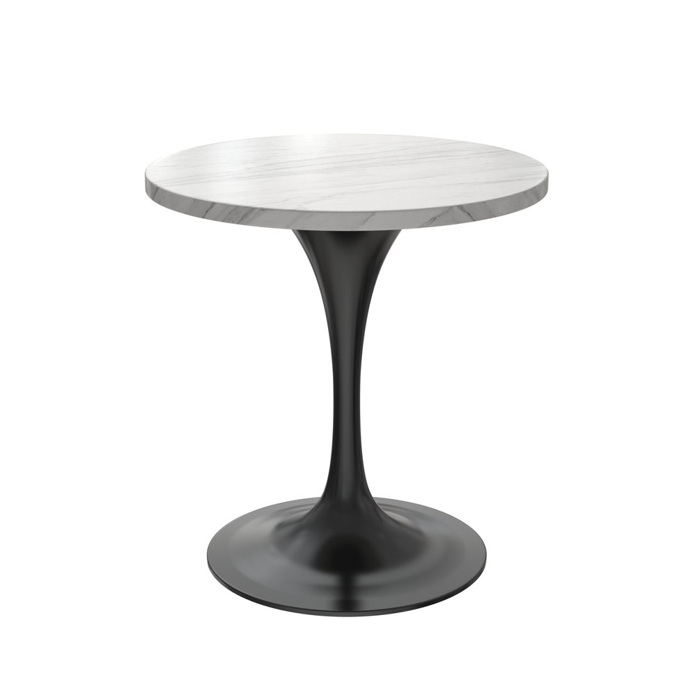 Verve 27 Round Dining Table, Black Base with Sintered Stone White Top. Picture 1