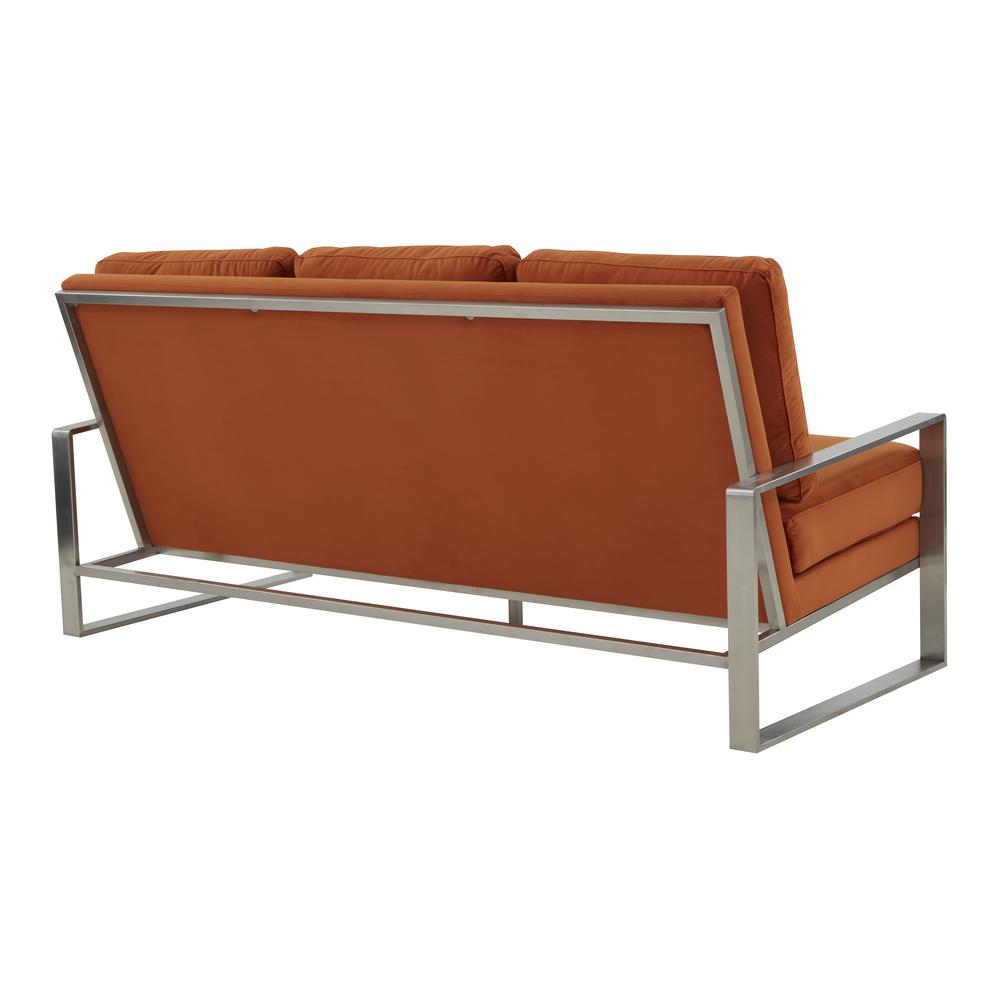 LeisureMod Jefferson Contemporary Modern Design Velvet Sofa With Silver Frame, Orange. Picture 5