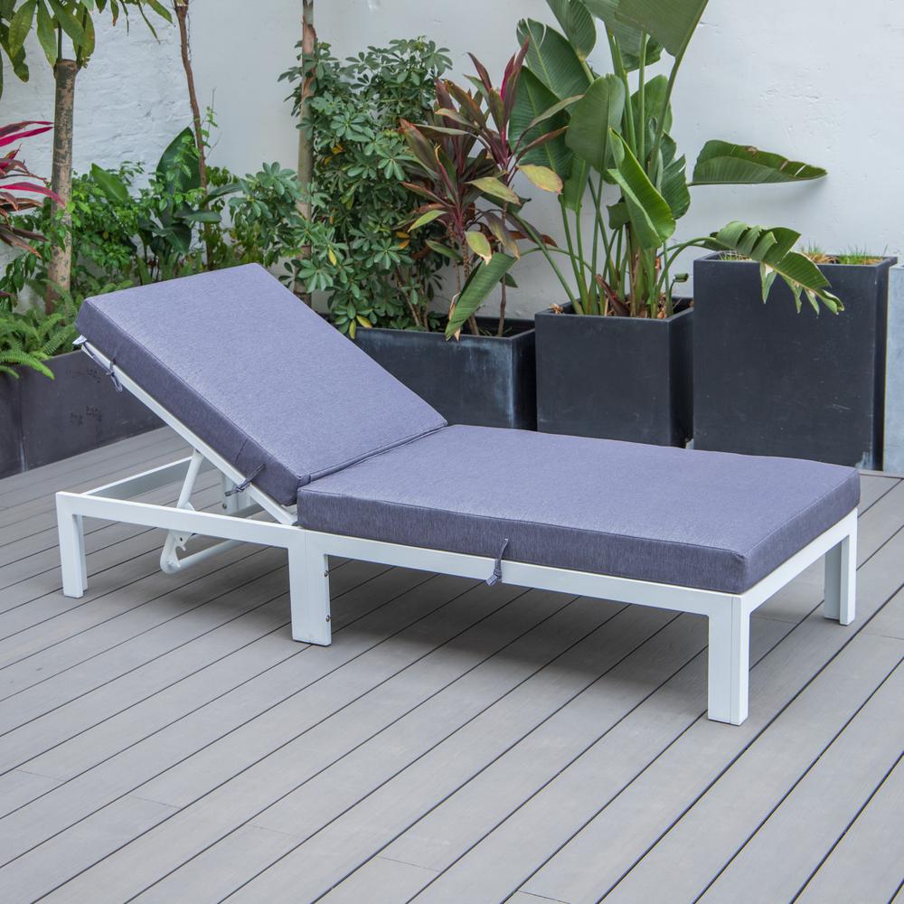 Chelsea Modern Outdoor White Chaise Lounge Chair With Cushions. Picture 7