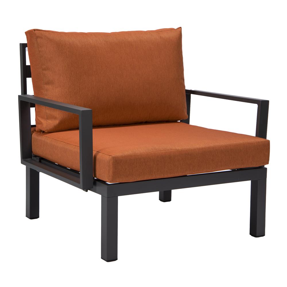 LeisureMod Hamilton 7-Piece Aluminum Patio Conversation Set With Coffee Table And Cushions Orange. Picture 5