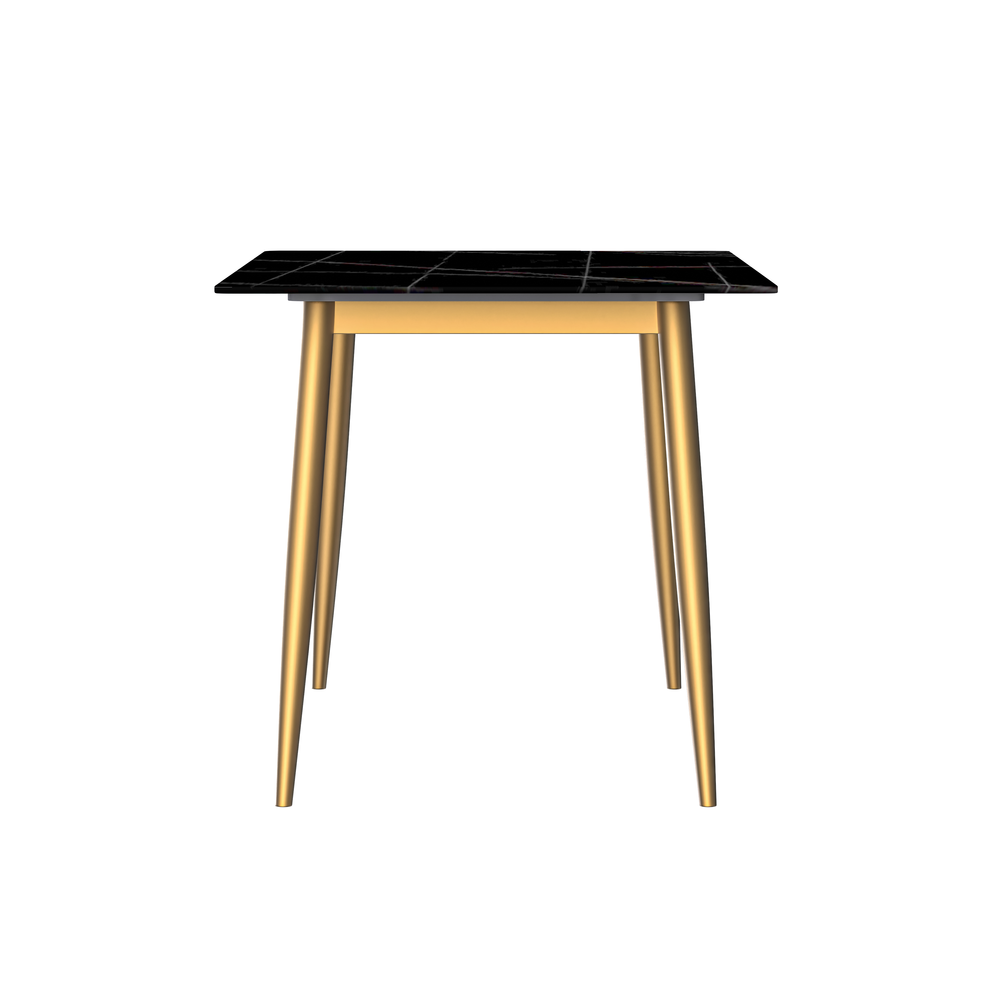 Modern Dining Table Brushed Gold Base, With 71 Black/Gold Sintered Stone Top. Picture 2