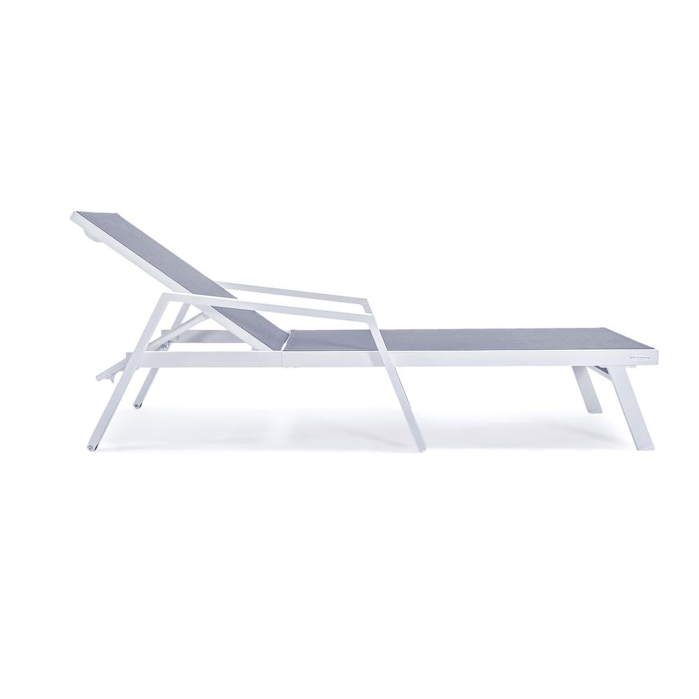 Marlin Patio Chaise Lounge Chair With Armrests in White Aluminum Frame. Picture 7