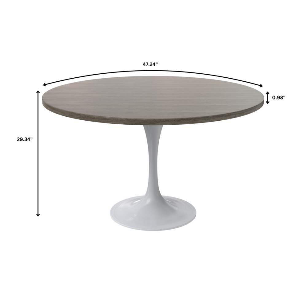 Verve 48 Round Dining Table, White Base with Dark Maple MDF Top. Picture 3