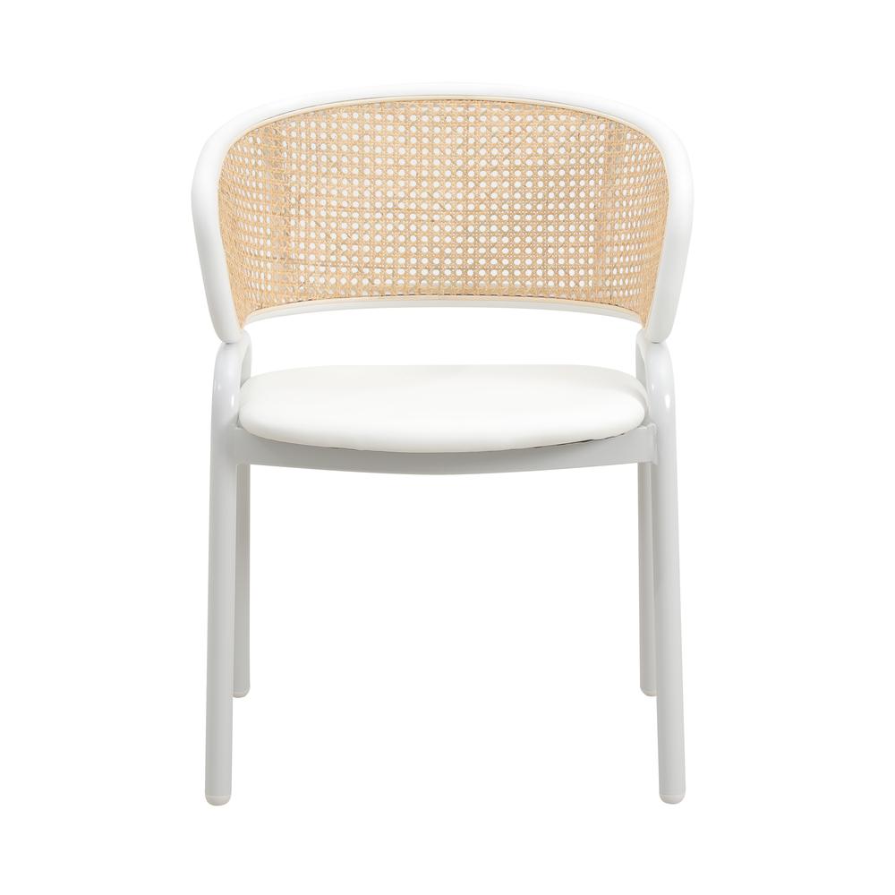 Dining Chair with White Powder Coated Steel Legs and Wicker Back, Set of 2. Picture 2