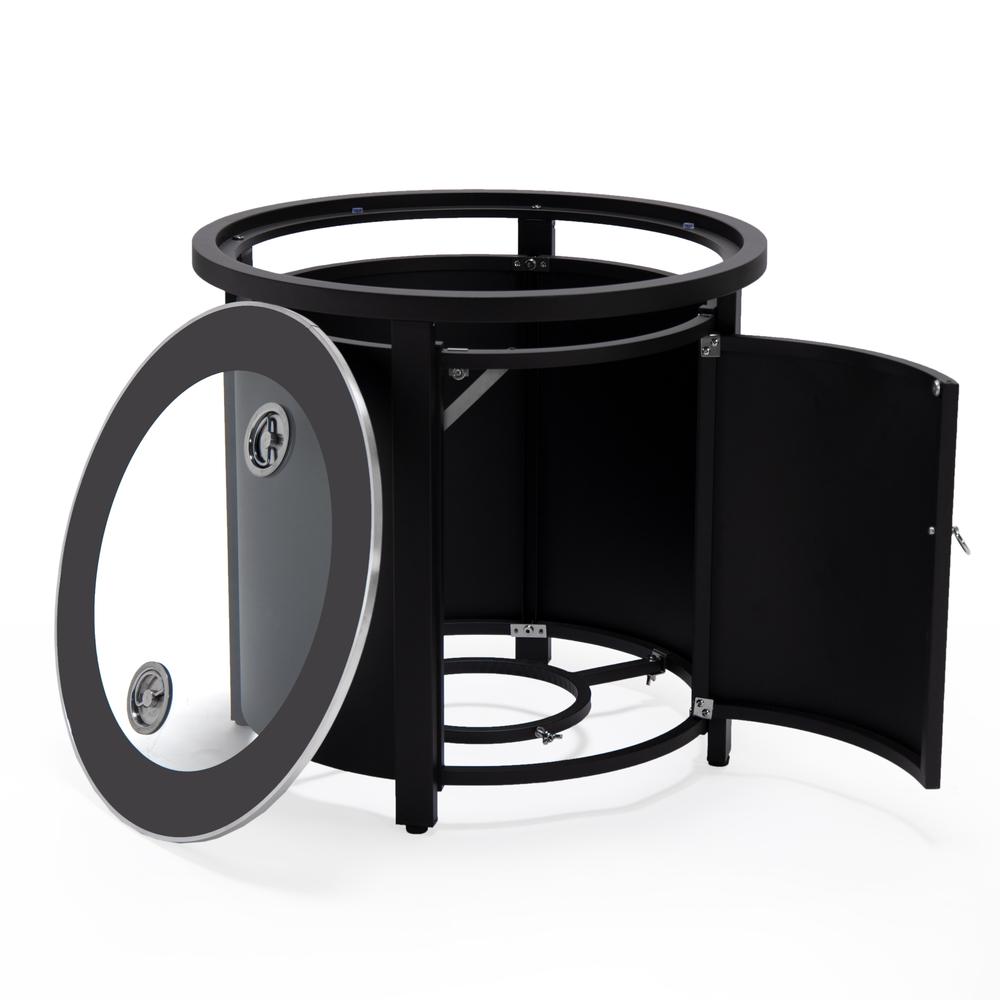 LeisureMod Walbrooke Modern Black Patio Conversation With Round Fire Pit & Tank Holder, Charcoal. Picture 14