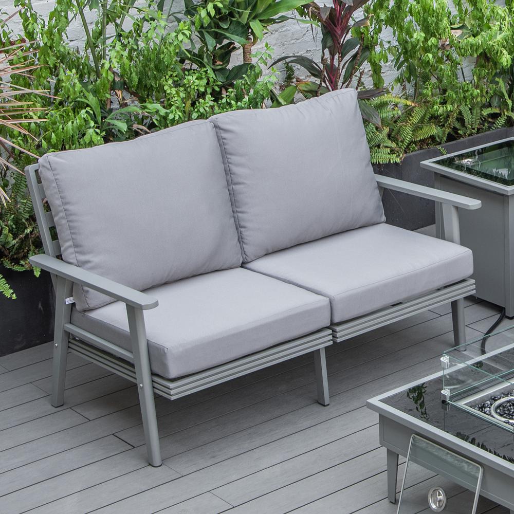 Outdoor Patio Loveseat with Gray Aluminum Frame. Picture 11