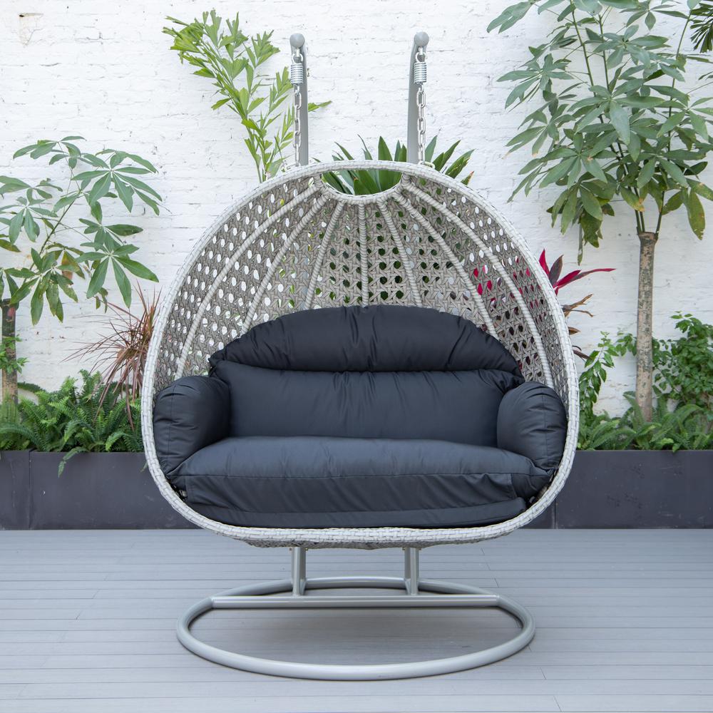LeisureMod Wicker Hanging 2 person Egg Swing Chair in Black. Picture 3