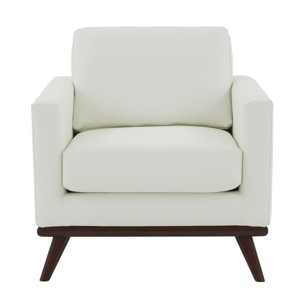 LeisureMod Chester Modern Leather Accent Arm Chair With Birch Wood Base, White. Picture 4