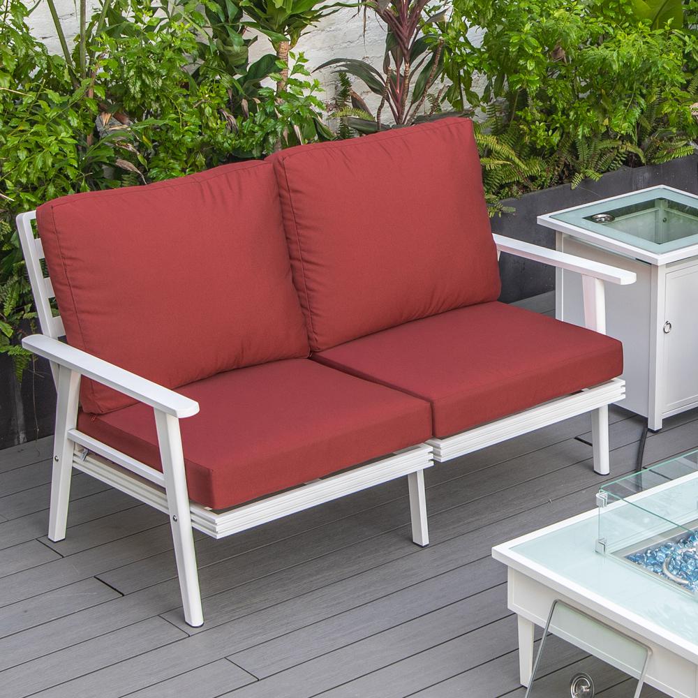 Outdoor Patio Loveseat with White Aluminum Frame. Picture 11