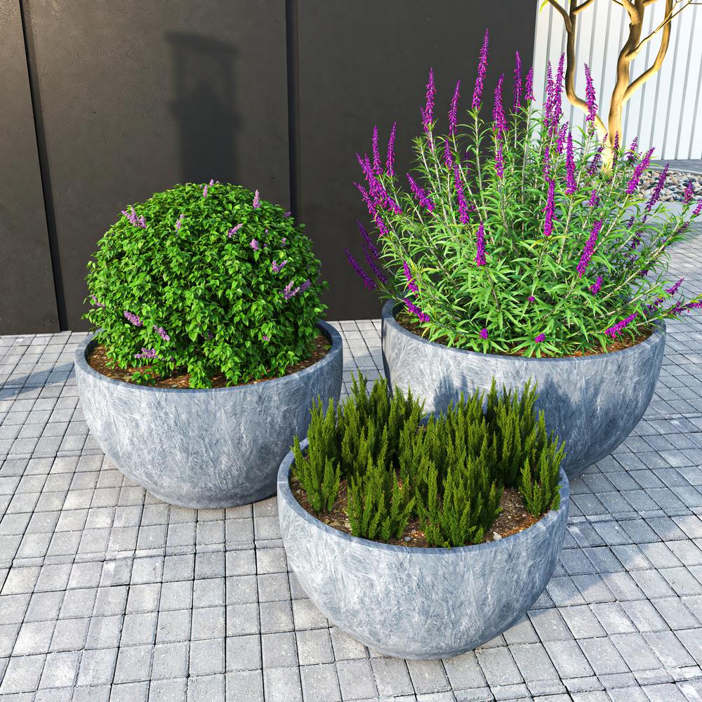 Grove Series Poly Stone Planter Set in Aged Concrete. Picture 10