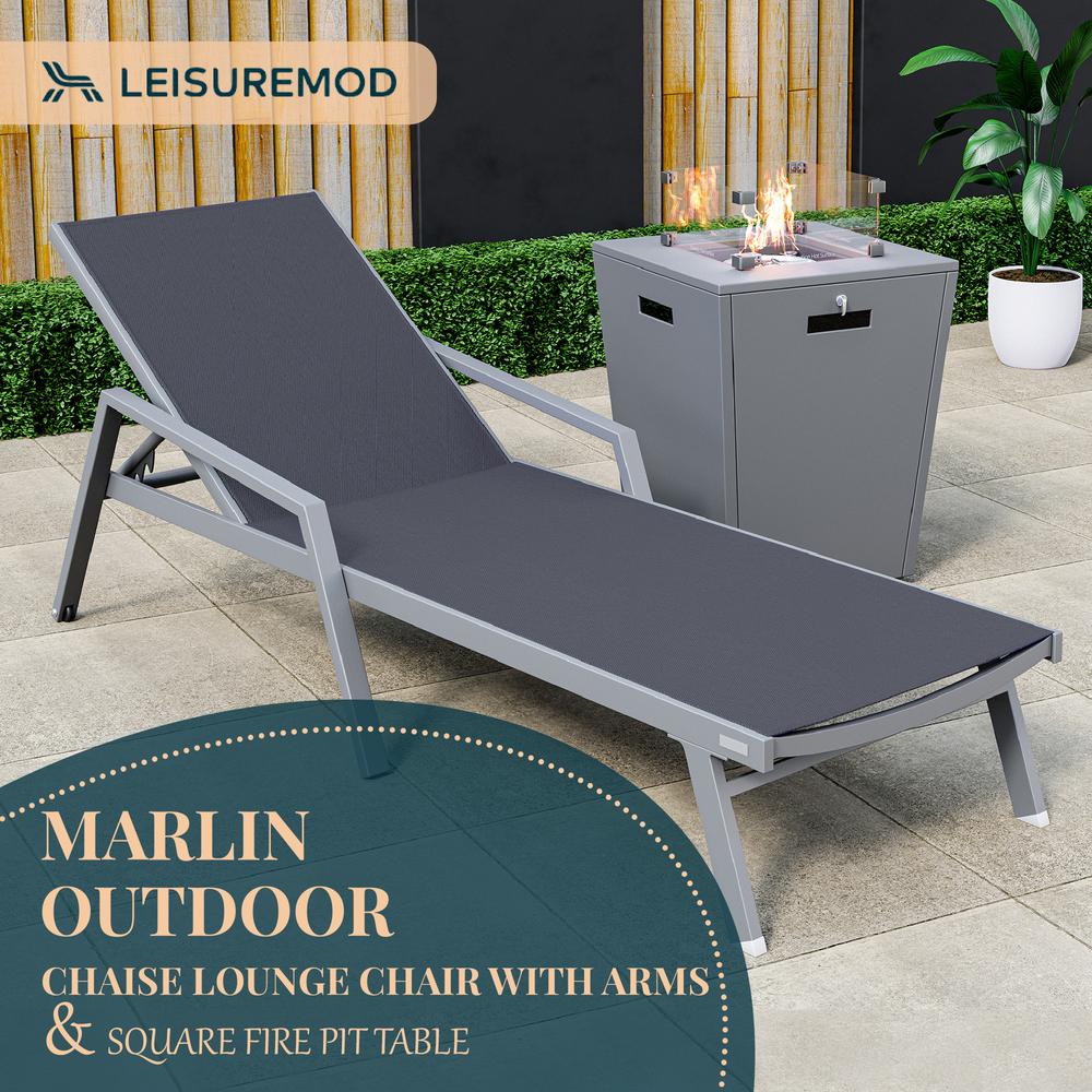 Grey Aluminum Outdoor Patio Chaise Lounge Chair With Arms. Picture 28