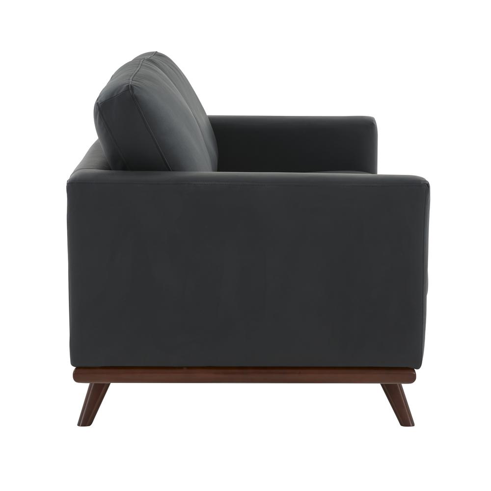 LeisureMod Chester Modern Leather Loveseat With Birch Wood Base, Black. Picture 3