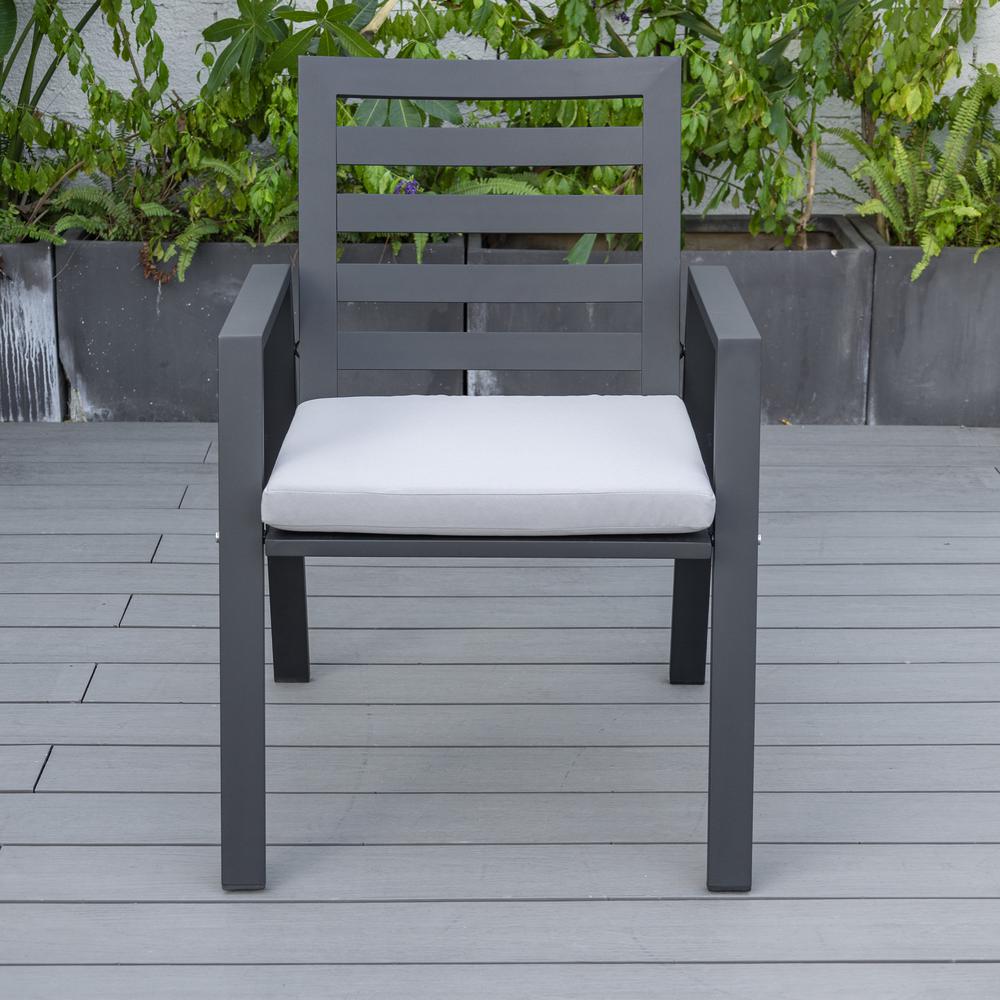 Chelsea Aluminum Outdoor Dining Table 87 With 8 Chairs and Light Grey Cushions. Picture 9
