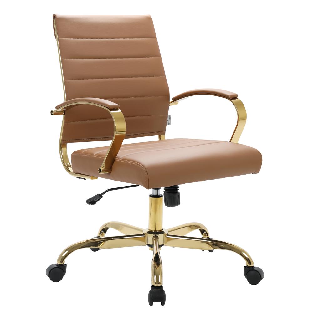 Benmar Home Leather Office Chair With Gold Frame. Picture 1