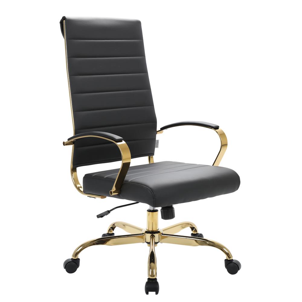 LeisureMod Benmar High-Back Leather Office Chair With Gold Frame BOTG19BLL. Picture 1
