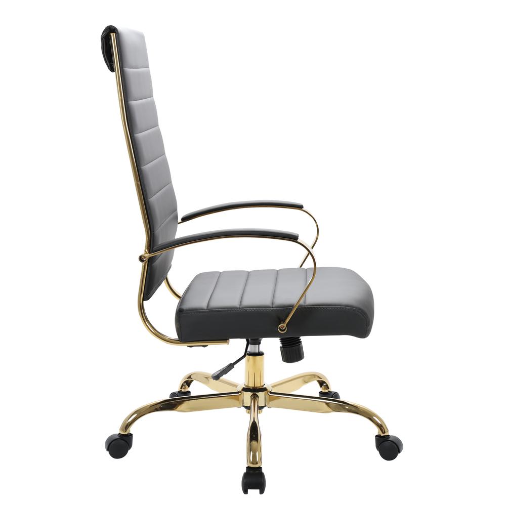 LeisureMod Benmar High-Back Leather Office Chair With Gold Frame BOTG19BLL. Picture 3