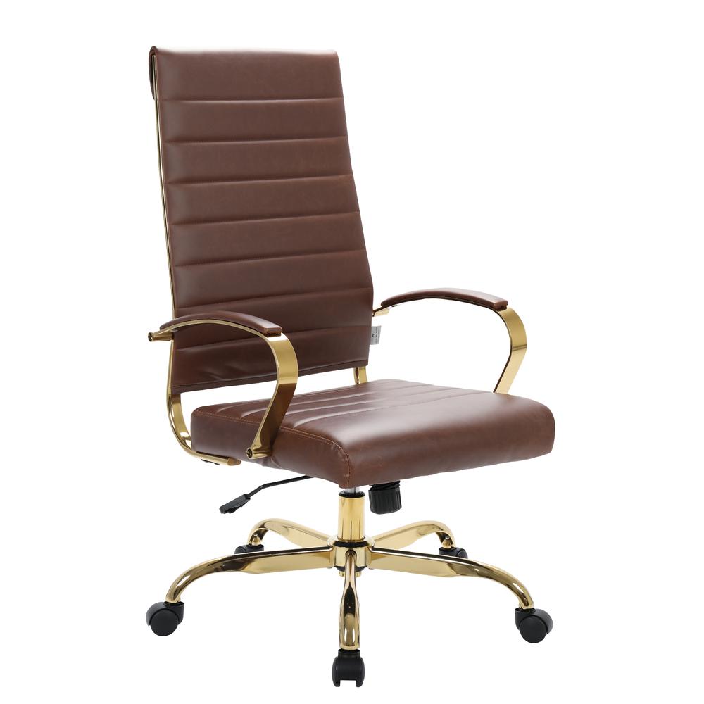 Benmar High-Back Leather Office Chair With Gold Frame. Picture 1