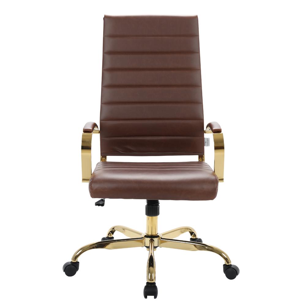 LeisureMod Benmar High-Back Leather Office Chair With Gold Frame BOTG19BRL. Picture 2