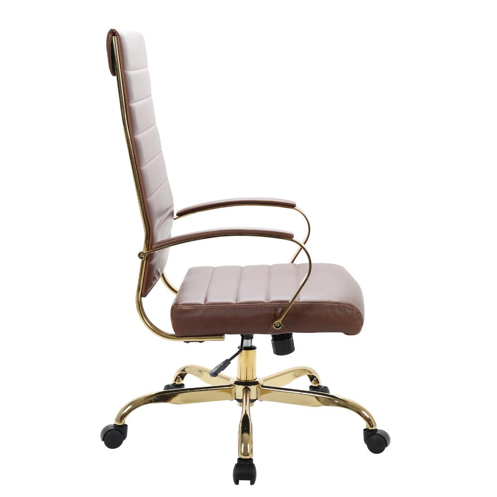 LeisureMod Benmar High-Back Leather Office Chair With Gold Frame BOTG19BRL. Picture 3