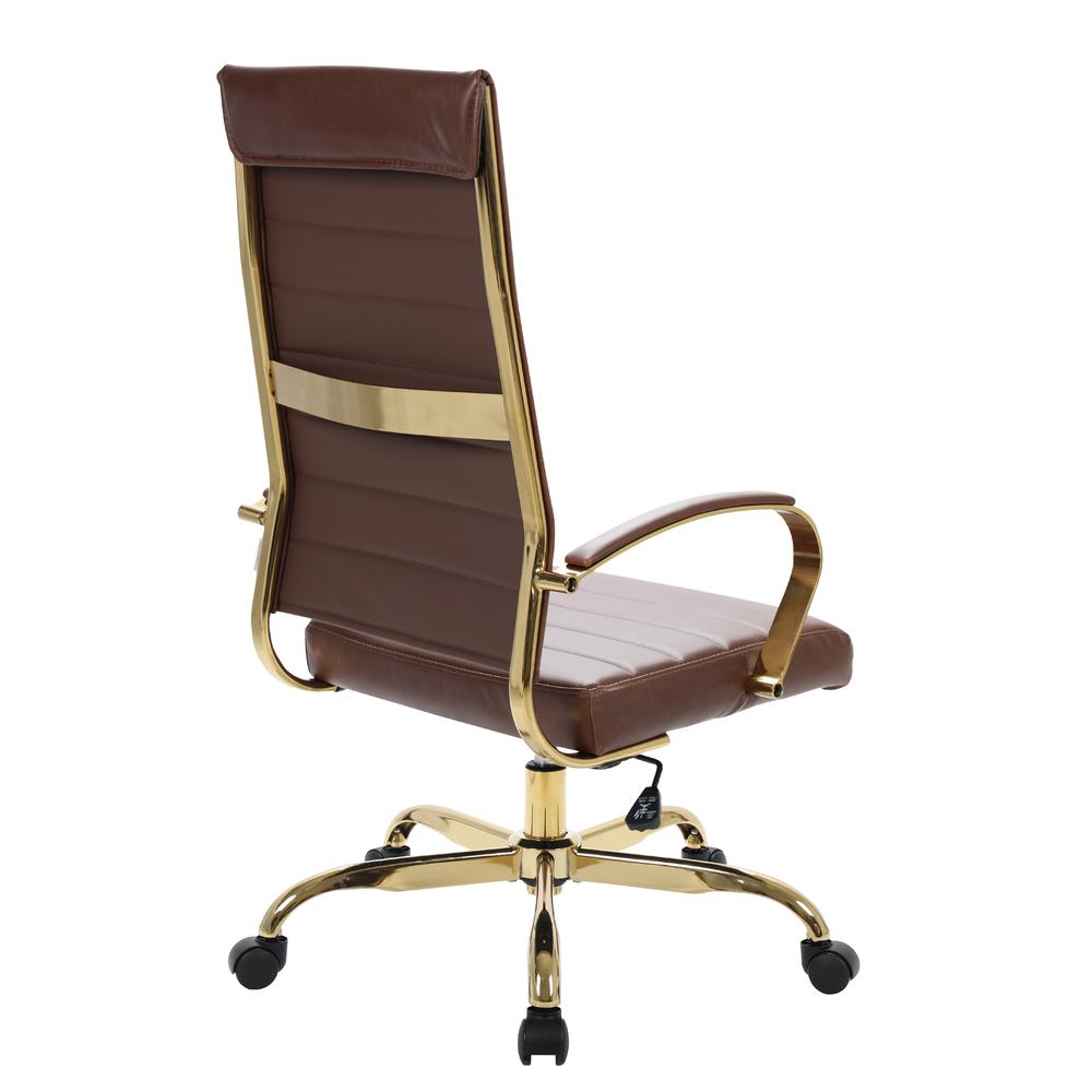 LeisureMod Benmar High-Back Leather Office Chair With Gold Frame BOTG19BRL. Picture 4