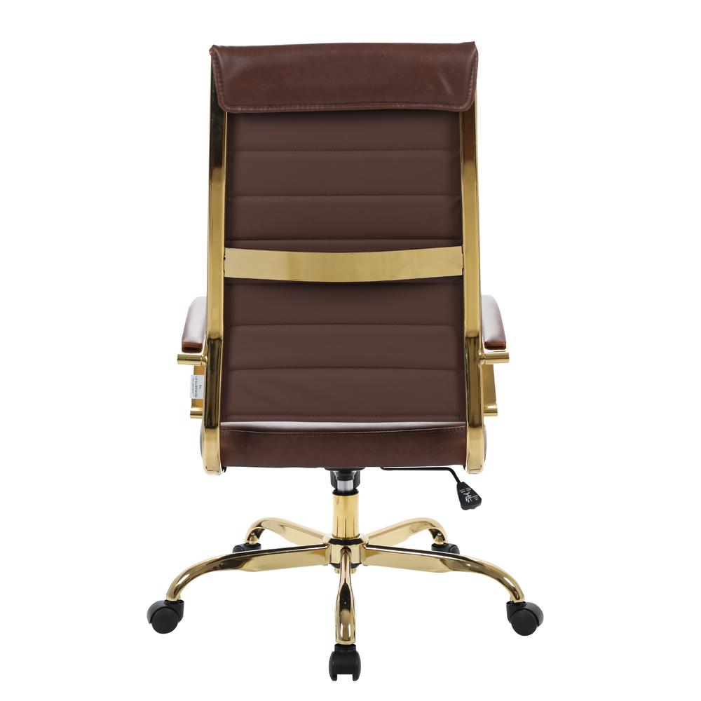 LeisureMod Benmar High-Back Leather Office Chair With Gold Frame BOTG19BRL. Picture 5