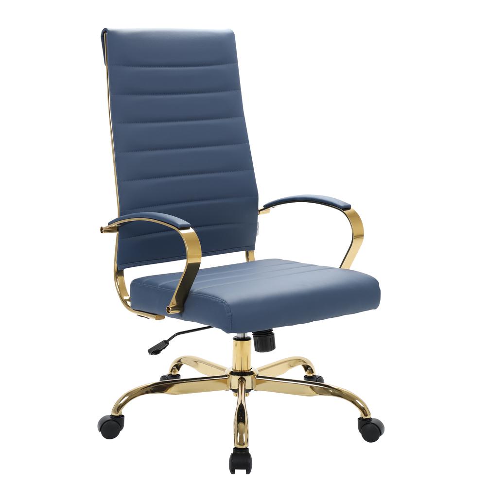 LeisureMod Benmar High-Back Leather Office Chair With Gold Frame BOTG19BUL. Picture 1